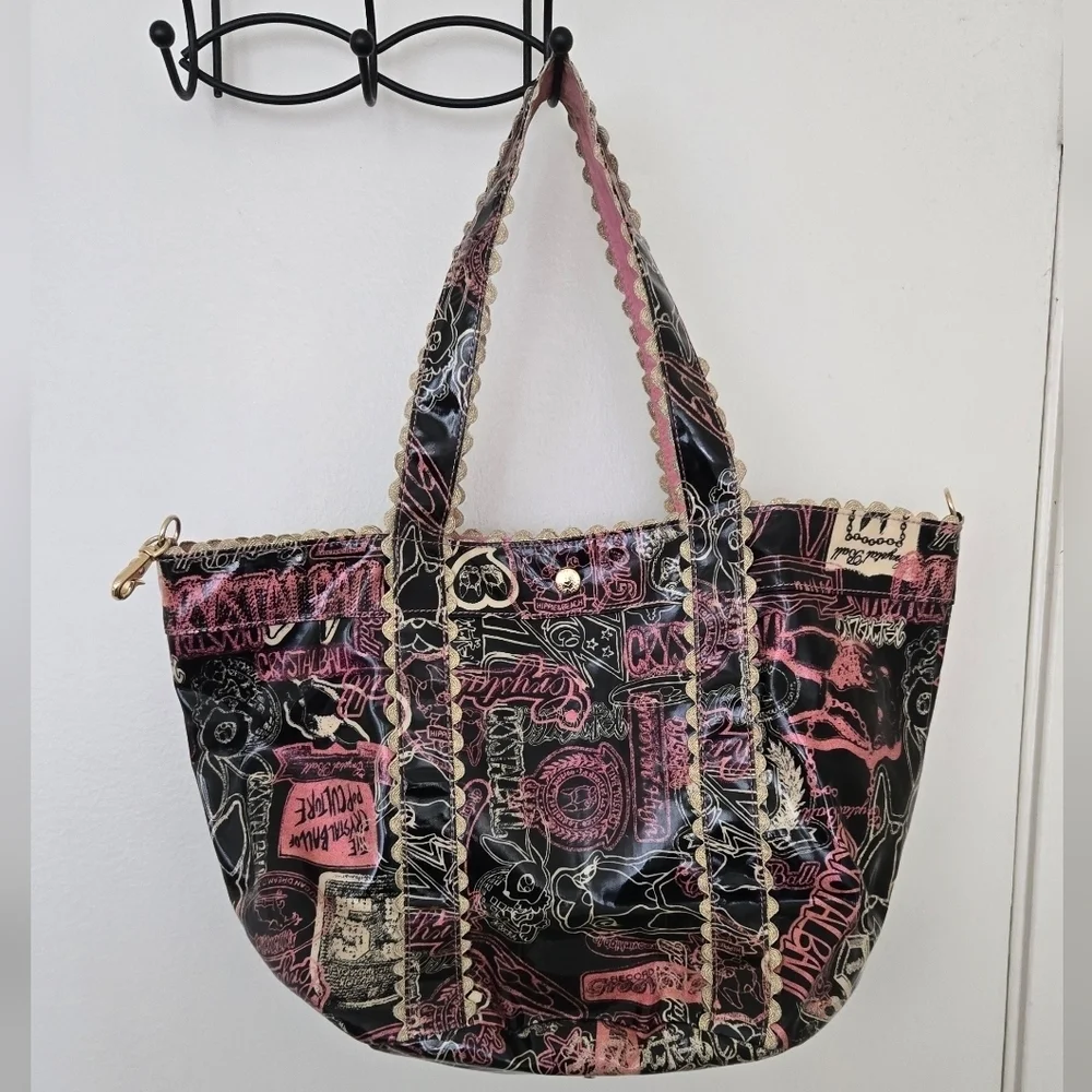 CRYSTAL BALL TOTE BAG PINK BLACK GOLD